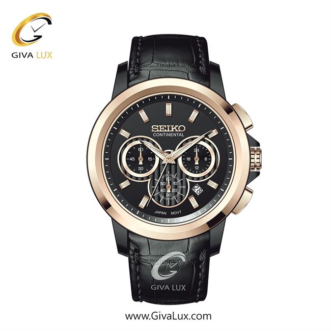 ساعت مچی اورجینال مردانه سیکو (کانتیننتال) | Seiko (Continental)  سه موتوره کرنوگراف رزگلد-مشکی | مشکی| مشکی| کد رفرنس 0404