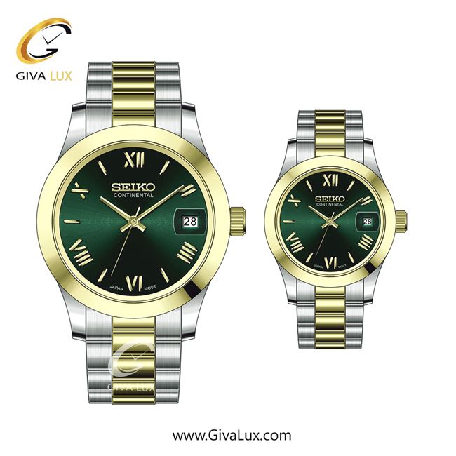 ساعت مچی اورجینال ست سیکو (کانتیننتال) | Seiko (Continental)  طلایی-نقره ای | طلایی-نقره ای| سبز یشمی تیره| کد رفرنس 0406
