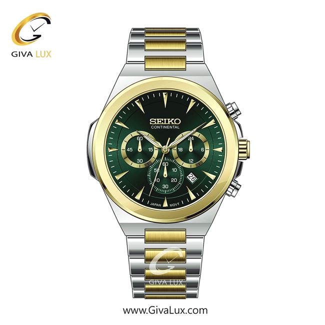 ساعت مچی اورجینال مردانه سیکو (کانتیننتال) | Seiko (Continental)  سه موتوره کرنوگراف نقره ای-طلایی | طلایی-نقره ای| سبز یشمی تیره| کد رفرنس 0410