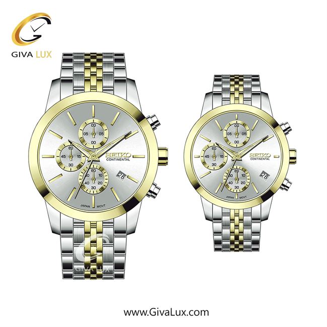 ساعت مچی اورجینال ست سیکو (کانتیننتال) | Seiko (Continental)  سه موتوره کرنوگراف نقره ای-طلایی | طلایی-نقره ای| نقره ای| کد رفرنس 0412