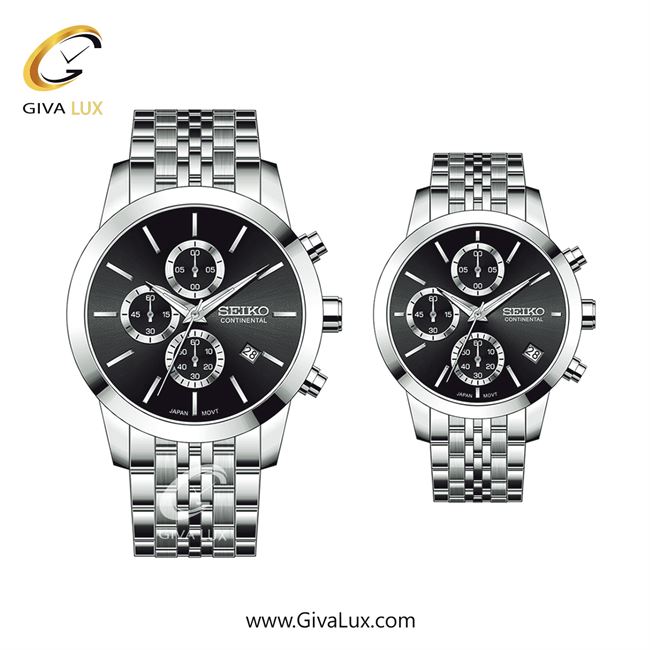 ساعت مچی اورجینال ست سیکو (کانتیننتال) | Seiko (Continental)  سه موتوره کرنوگراف نقره ای | نقره ای| مشکی| کد رفرنس 0412