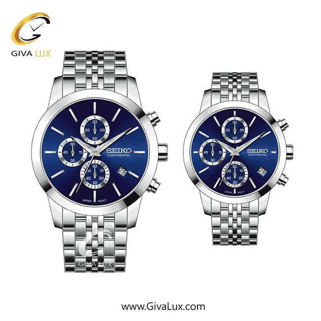 ساعت مچی اورجینال ست سیکو (کانتیننتال) | Seiko (Continental)  سه موتوره کرنوگراف نقره ای | نقره ای| سرمه ای| کد رفرنس 0412