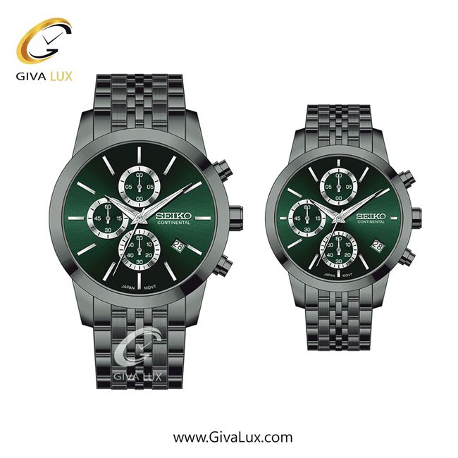ساعت مچی اورجینال ست سیکو (کانتیننتال) | Seiko (Continental)  سه موتوره کرنوگراف تیتانیوم | تیتانیوم(زغالی)| سبز یشمی تیره| کد رفرنس 0412