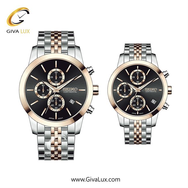 ساعت مچی اورجینال ست سیکو (کانتیننتال) | Seiko (Continental)  سه موتوره کرنوگراف نقره ای-رزگلد | نقره ای-رزگلد| مشکی| کد رفرنس 0412