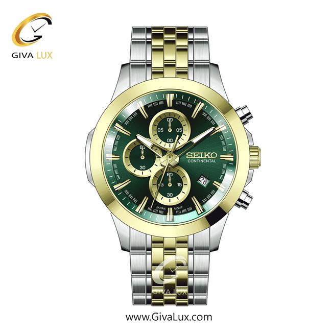 ساعت مچی اورجینال مردانه سیکو (کانتیننتال) | Seiko (Continental)  سه موتوره کرنوگراف نقره ای-طلایی | نقره ای-طلایی| سبز یشمی تیره| کد رفرنس 0414