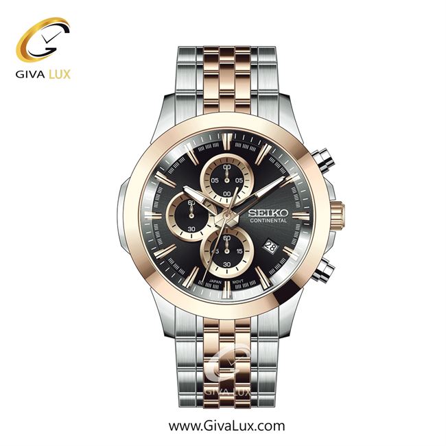 ساعت مچی اورجینال مردانه سیکو (کانتیننتال) | Seiko (Continental)  سه موتوره کرنوگراف نقره ای-رزگلد | رزگلد-نقره ای| مشکی| کد رفرنس 0414