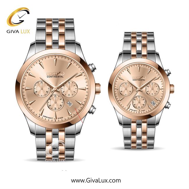 ساعت مچی اورجینال ست سیکو (کانتیننتال) | Seiko (Continental)  سه موتوره کرنوگراف رزگلد | رزگلد-نقره ای| رزگلد| کد رفرنس 0425