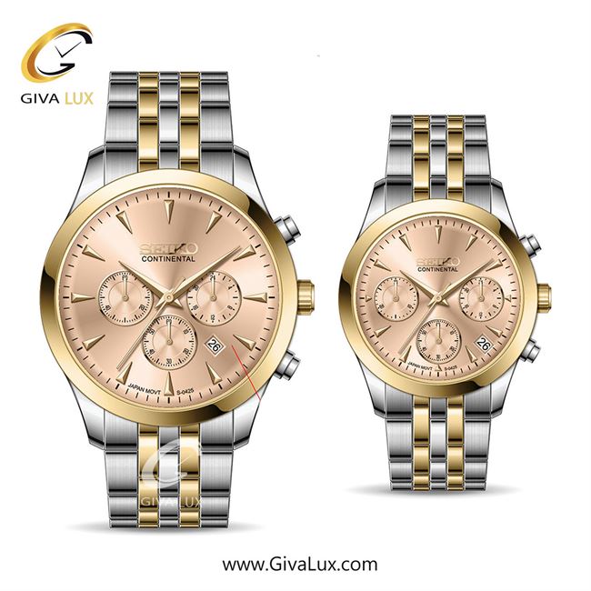 ساعت مچی اورجینال ست سیکو (کانتیننتال) | Seiko (Continental)  سه موتوره کرنوگراف طلایی | طلایی-نقره ای| رزگلد| کد رفرنس 0425
