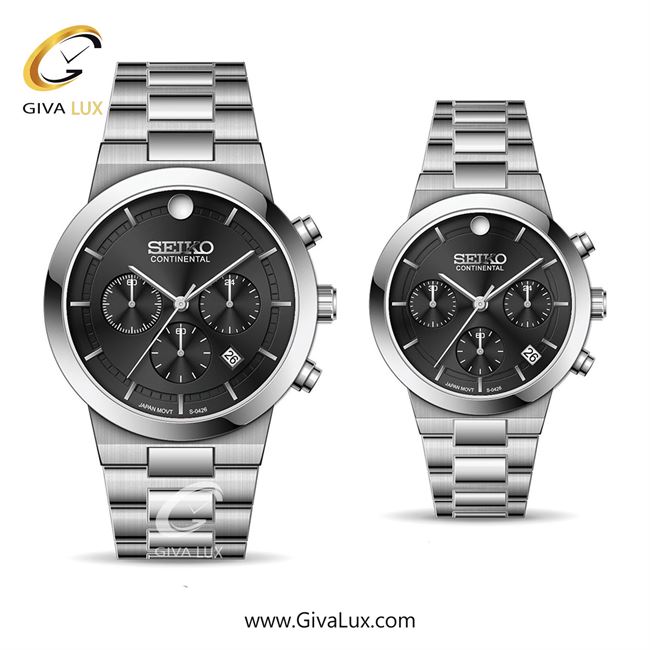 ساعت مچی اورجینال ست سیکو (کانتیننتال) | Seiko (Continental)  سه موتوره کرنوگراف نقره ای | نقره ای| مشکی| کد رفرنس 0426