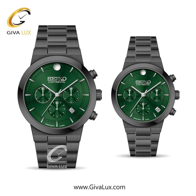 ساعت مچی اورجینال ست سیکو (کانتیننتال) | Seiko (Continental)  سه موتوره کرنوگراف مشکی | مشکی| سبز یشمی تیره| کد رفرنس 0426