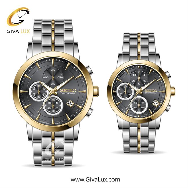 ساعت مچی اورجینال ست سیکو (کانتیننتال) | Seiko (Continental)  سه موتوره کرنوگراف طلایی | طلایی-نقره ای| دودی|تیتانیوم| کد رفرنس 0428