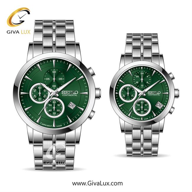 ساعت مچی اورجینال ست سیکو (کانتیننتال) | Seiko (Continental)  سه موتوره کرنوگراف نقره ای | نقره ای| سبز یشمی تیره| کد رفرنس 0428