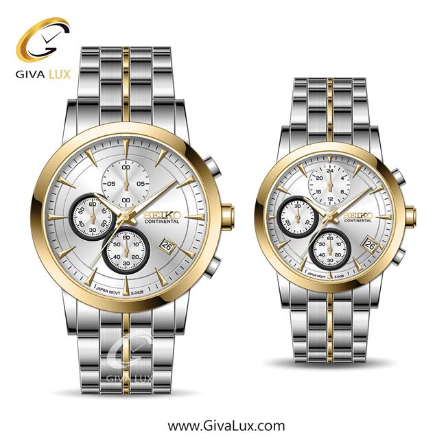 ساعت مچی اورجینال ست سیکو (کانتیننتال) | Seiko (Continental)  سه موتوره کرنوگراف طلایی | طلایی-نقره ای| نقره ای| کد رفرنس 0428