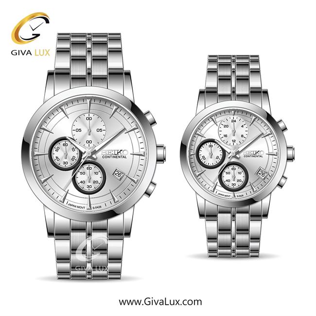 ساعت مچی اورجینال ست سیکو (کانتیننتال) | Seiko (Continental)  سه موتوره کرنوگراف نقره ای | نقره ای| نقره ای| کد رفرنس 0428