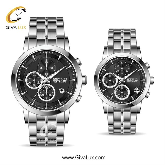 ساعت مچی اورجینال ست سیکو (کانتیننتال) | Seiko (Continental)  سه موتوره کرنوگراف نقره ای | نقره ای| مشکی| کد رفرنس 0428