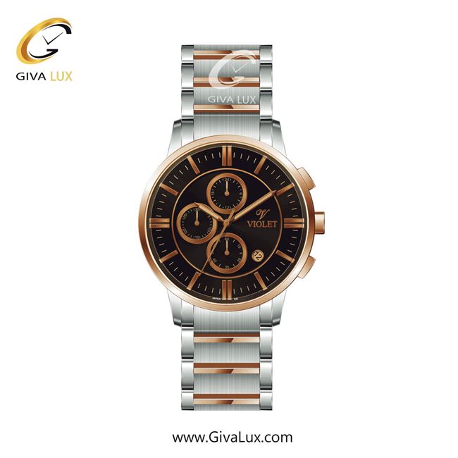 ساعت مچی اورجینال مردانه ویولت VIOLET سه موتوره کرنوگراف رزگلد-نقره ای | رزگلد-نقره ای| مشکی| کد رفرنس 0584/2