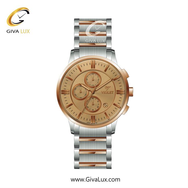 ساعت مچی اورجینال مردانه ویولت VIOLET سه موتوره کرنوگراف رزگلد-نقره ای | نقره ای-رزگلد|| کد رفرنس 0584/2