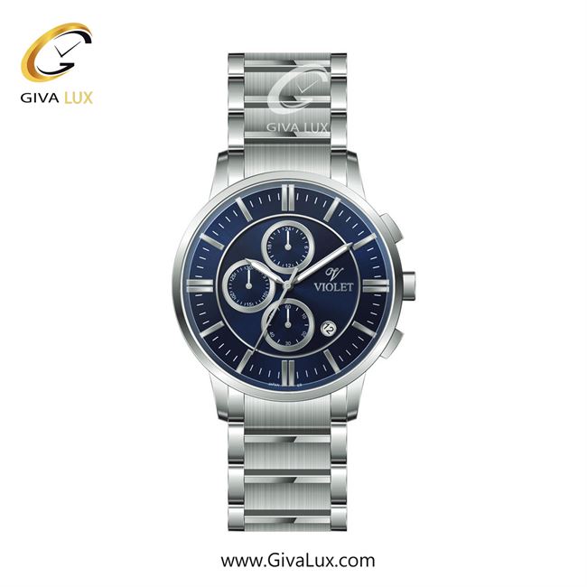 ساعت مچی اورجینال مردانه ویولت VIOLET سه موتوره کرنوگراف نقره ای | نقره ای| آبی| کد رفرنس 0584