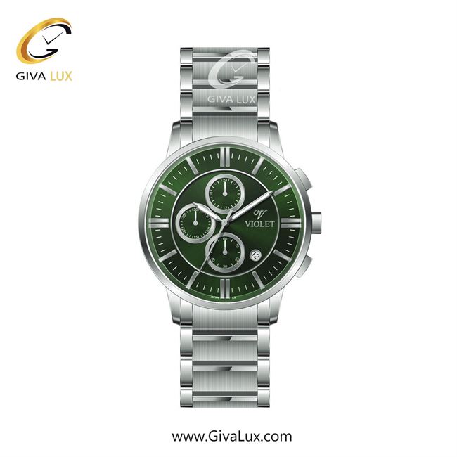 ساعت مچی اورجینال مردانه ویولت VIOLET سه موتوره کرنوگراف نقره ای | نقره ای| سبز| کد رفرنس 0584