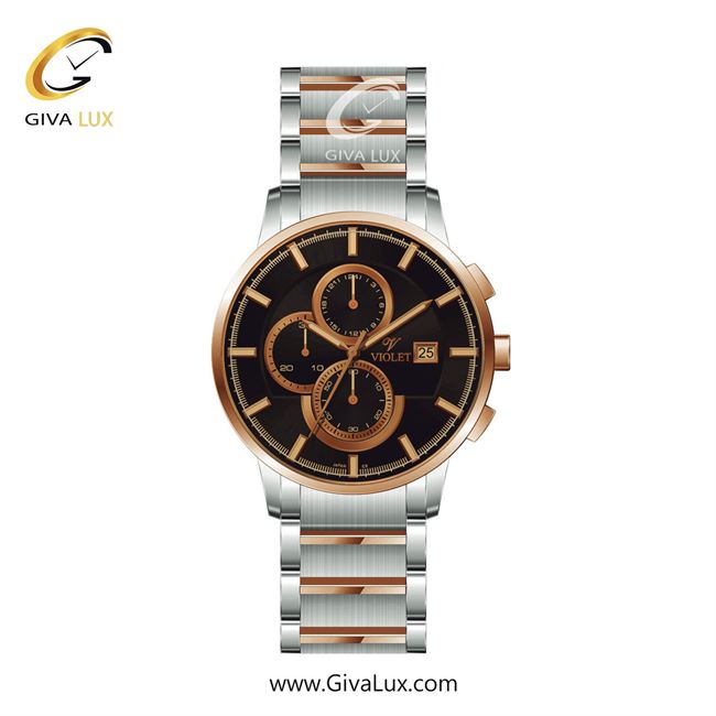 ساعت مچی اورجینال مردانه ویولت VIOLET سه موتوره کرنوگراف نقره ای-رزگلد | رزگلد-نقره ای| مشکی| کد رفرنس  0585/2
