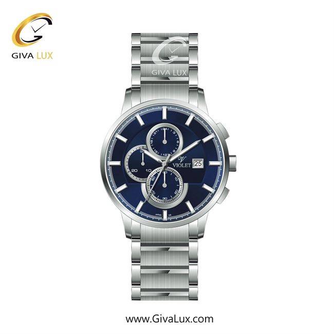 ساعت مچی اورجینال مردانه ویولت VIOLET سه موتوره کرنوگراف نقره ای | نقره ای| آبی| کد رفرنس 0585