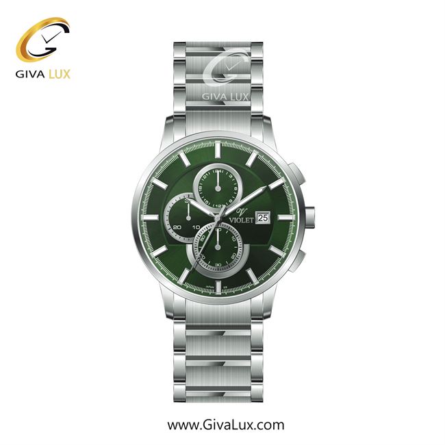 ساعت مچی اورجینال مردانه ویولت VIOLET سه موتوره کرنوگراف نقره ای | نقره ای| سبز| کد رفرنس 0585