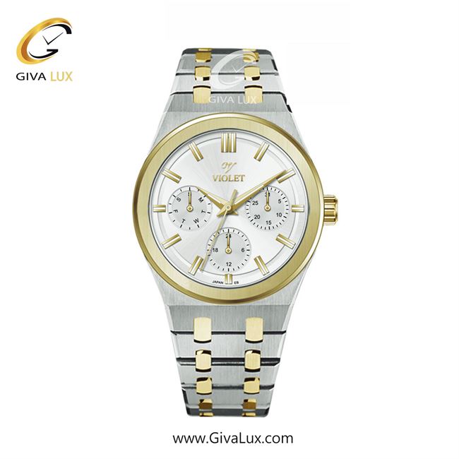 ساعت مچی اورجینال زنانه ویولت VIOLET سه موتوره فول تایم نقره ای-طلایی | طلایی-نقره ای| سفید| کد رفرنس 0602/2