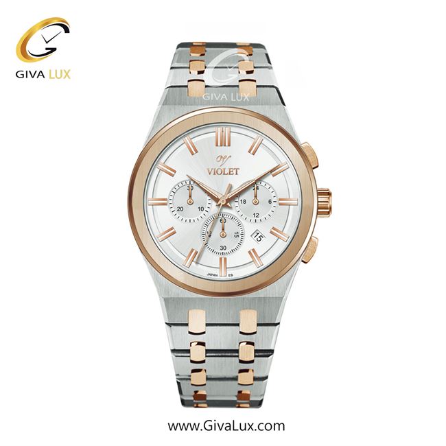 ساعت مچی اورجینال مردانه ویولت VIOLET سه موتوره کرنوگراف نقره ای-رزگلد | رزگلد-نقره ای| سفید| کد رفرنس 0602/2