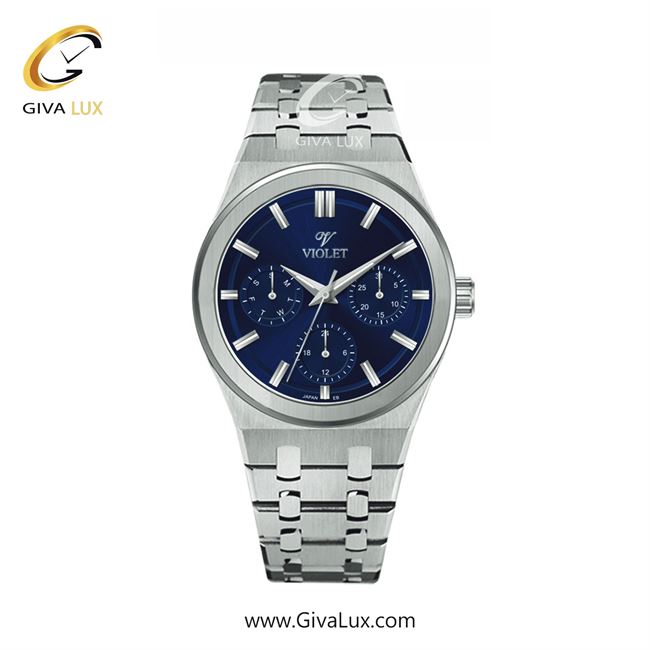 ساعت مچی اورجینال زنانه ویولت VIOLET سه موتوره فول تایم نقره ای | نقره ای| آبی| کد رفرنس 0602