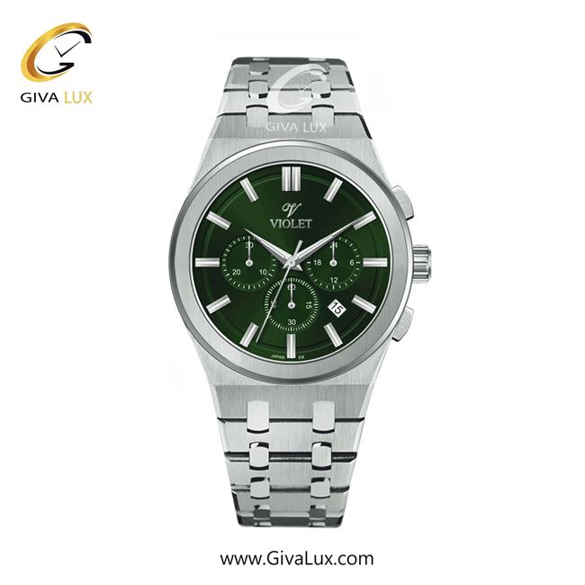 ساعت مچی اورجینال مردانه ویولت VIOLET سه موتوره کرنوگراف نقره ای | نقره ای| سبز| کد رفرنس 0602