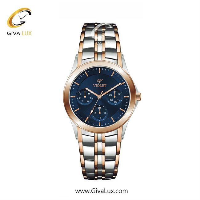 ساعت مچی اورجینال زنانه ویولت VIOLET سه موتوره فول تایم رزگلد-نقره ای | رزگلد-نقره ای| آبی| کد رفرنس 0611/2