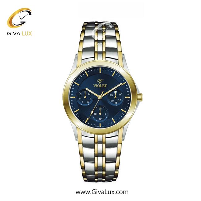 ساعت مچی اورجینال زنانه ویولت VIOLET سه موتوره فول تایم نقره ای-طلایی | نقره ای-طلایی| آبی| کد رفرنس 0611/2