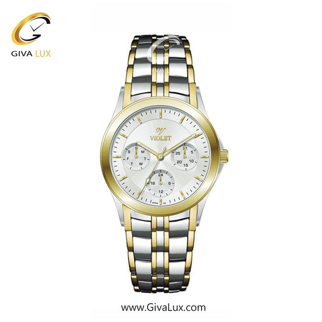 ساعت مچی اورجینال زنانه ویولت VIOLET سه موتوره فول تایم نقره ای-طلایی | نقره ای-طلایی| سفید| کد رفرنس 0611/2