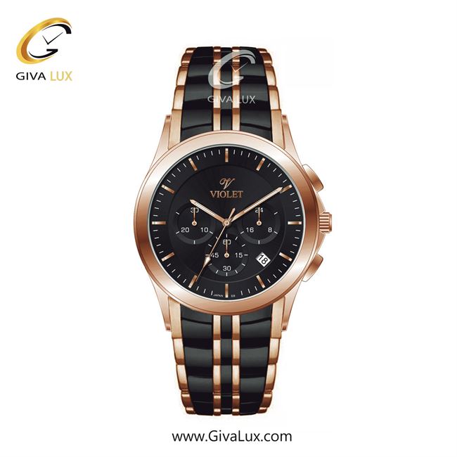 ساعت مچی اورجینال مردانه ویولت VIOLET سه موتوره کرنوگراف مشکی-رزگلد | مشکی-رزگلد| مشکی| کد رفرنس 0611/2