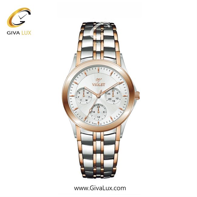 ساعت مچی اورجینال زنانه ویولت VIOLET سه موتوره فول تایم رزگلد-نقره ای | رزگلد-نقره ای| سفید| کد رفرنس 0611/2