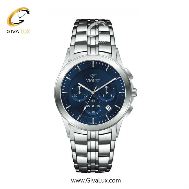 ساعت مچی اورجینال مردانه ویولت VIOLET سه موتوره کرنوگراف نقره ای | نقره ای| آبی| کد رفرنس 0611