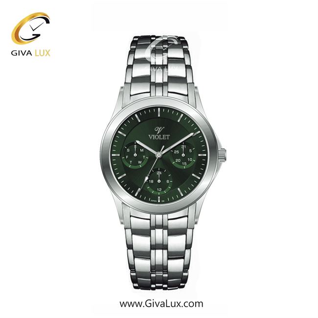 ساعت مچی اورجینال زنانه ویولت VIOLET سه موتوره فول تایم نقره ای | نقره ای| سبز| کد رفرنس 0611
