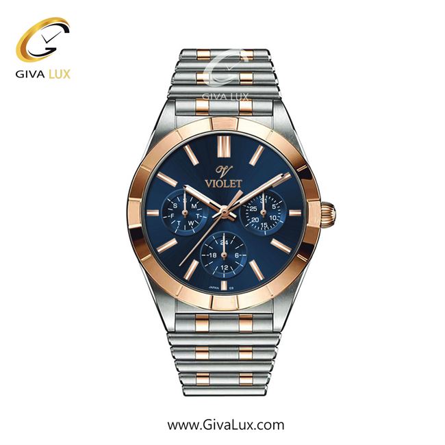 ساعت مچی اورجینال زنانه ویولت VIOLET سه موتوره فول تایم رزگلد-نقره ای | نقره ای-رزگلد| آبی| کد رفرنس 0613/2