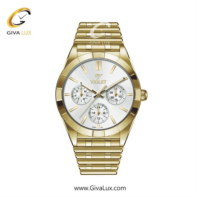 ساعت مچی اورجینال زنانه ویولت VIOLET سه موتوره فول تایم طلایی | طلایی| سفید| کد رفرنس 0613/2