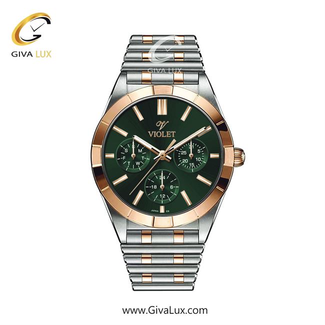ساعت مچی اورجینال زنانه ویولت VIOLET سه موتوره فول تایم رزگلد-نقره ای | نقره ای-رزگلد| سبز| کد رفرنس 0613/2