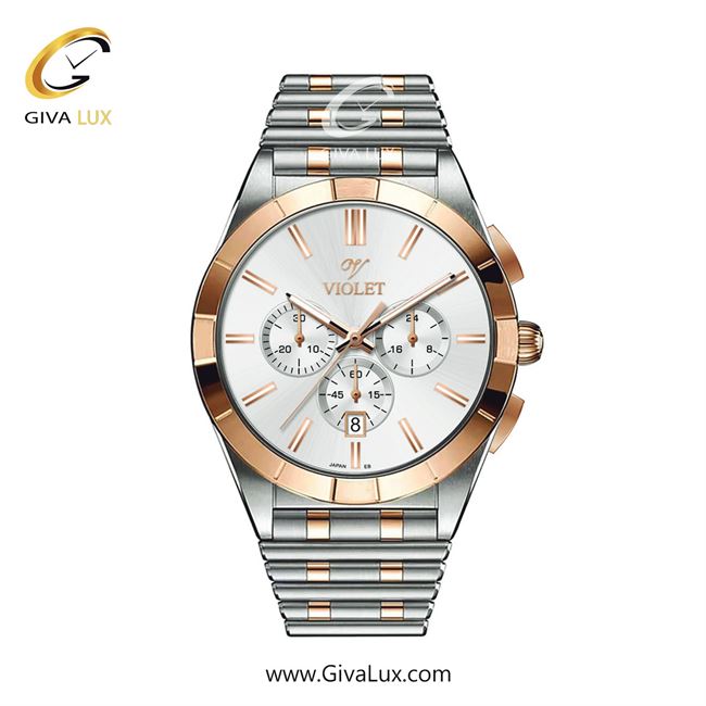 ساعت مچی اورجینال مردانه ویولت VIOLET سه موتوره کرنوگراف نقره ای-رزگلد | رزگلد-نقره ای| سفید| کد رفرنس 0613/2