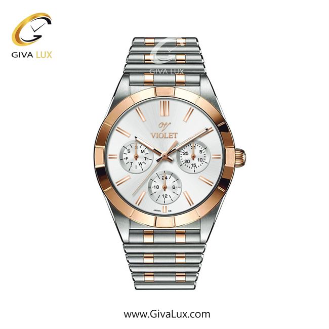 ساعت مچی اورجینال زنانه ویولت VIOLET سه موتوره فول تایم رزگلد-نقره ای | نقره ای-رزگلد| سفید| کد رفرنس 0613/2