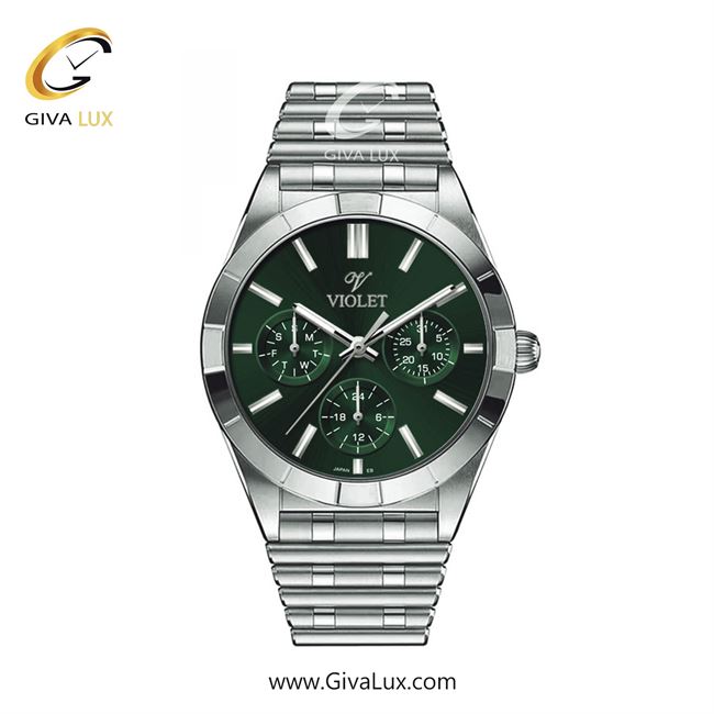 ساعت مچی اورجینال زنانه ویولت VIOLET سه موتوره فول تایم نقره ای | نقره ای| سبز| کد رفرنس 0613