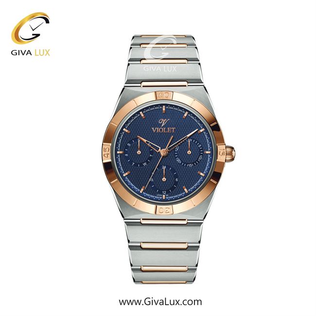 ساعت مچی اورجینال زنانه ویولت VIOLET سه موتوره فول تایم رزگلد | نقره ای-رزگلد| آبی| کد رفرنس 0614/2