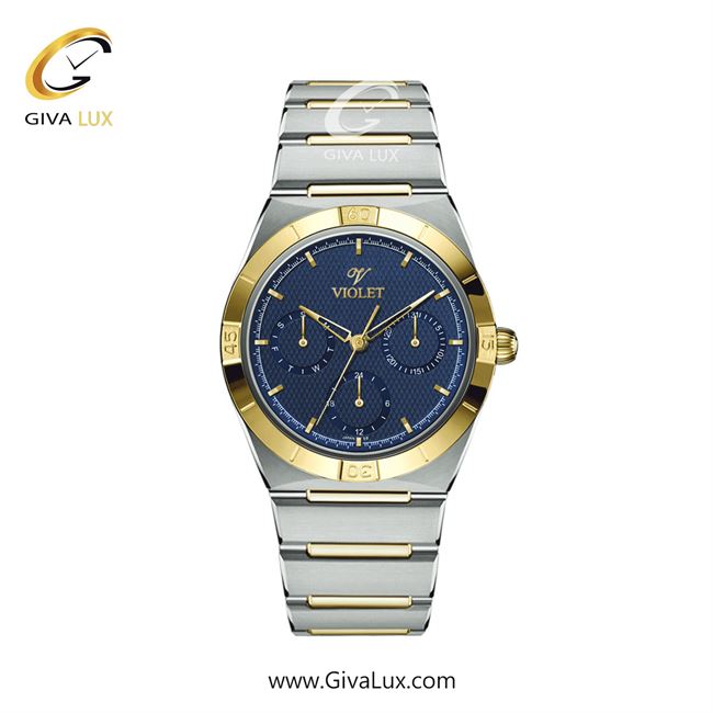 ساعت مچی اورجینال زنانه ویولت VIOLET سه موتوره فول تایم طلایی | نقره ای-طلایی| آبی| کد رفرنس 0614/2