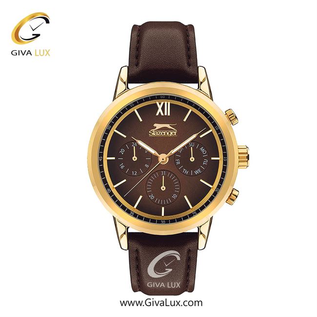 ساعت مچی اورجینال مردانه اسلازنگر | Slazenger سه موتوره فول تایم طلایی | قهوه ای| قهوه ای| کد رفرنس SL.09.2045.2.02
