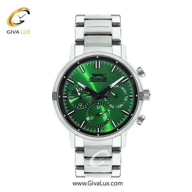 ساعت مچی اورجینال مردانه اسلازنگر | Slazenger سه موتوره فول تایم نقره ای | نقره ای| سبز| کد رفرنس sl.09.2213.2.01