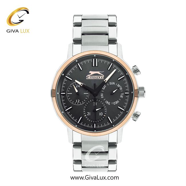 ساعت مچی اورجینال مردانه اسلازنگر | Slazenger سه موتوره فول تایم رزگلد-نقره ای | نقره ای| دودی|تیتانیوم| کد رفرنس sl.09.2213.2.02