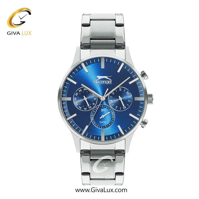 ساعت مچی اورجینال مردانه اسلازنگر | Slazenger سه موتوره فول تایم نقره ای | نقره ای| آبی| کد رفرنس sl.09.2214.2.01