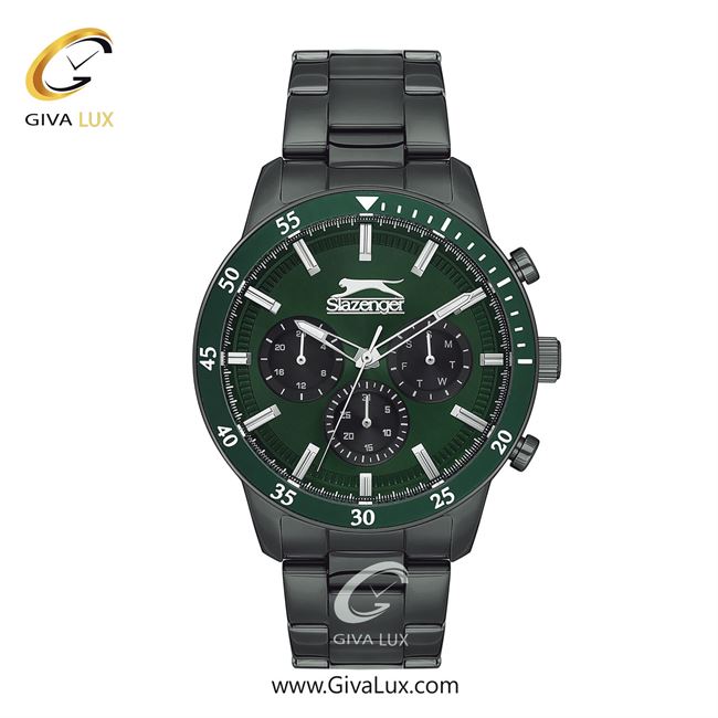 ساعت مچی اورجینال مردانه اسلازنگر | Slazenger سه موتوره فول تایم سبز-تیتانیوم | تیتانیوم(زغالی)| سبز یشمی تیره| کد رفرنس sl.09.2260.2.02